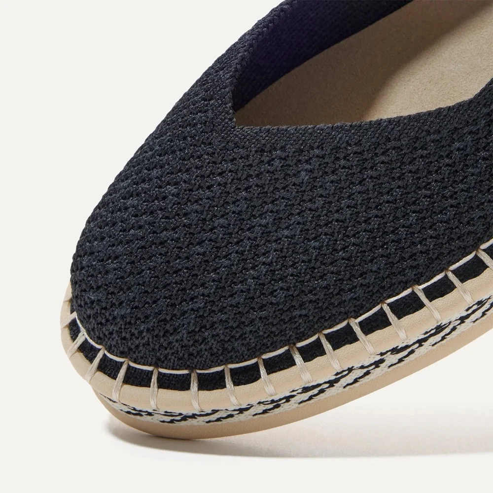 Rothy’s The Espadrille Knit Lace Up Black Flats
